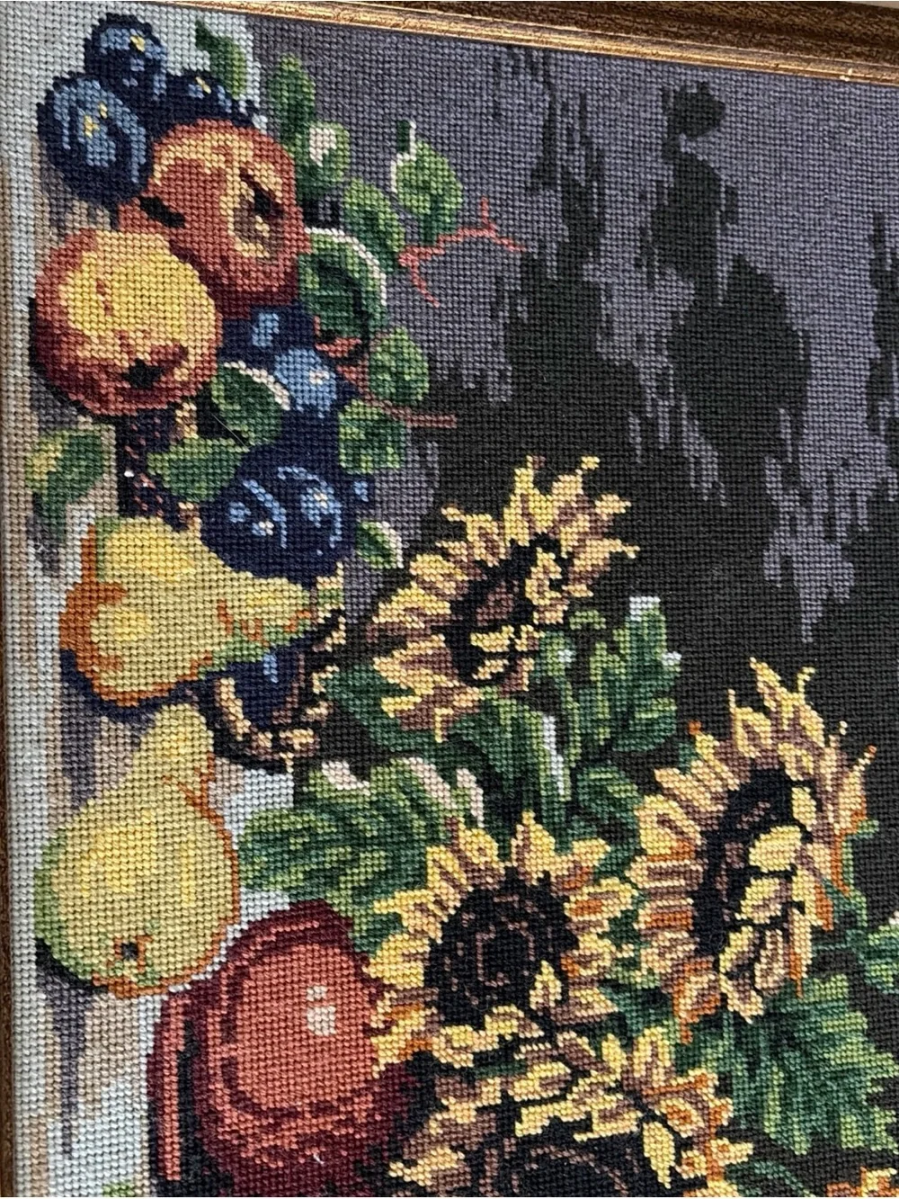 Framed Sunflower Needlepoint Wall Art in Yellow and Green